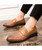 Brown check pattern leather slip on dress shoe 06