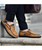 Men's brown retro sewed leather slip on shoe loafer 03