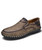 Khaki retro sewed leather slip on shoe loafer 01