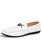 White tassel on vamp leather slip on shoe loafer 01
