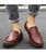 Men's red brown retro sewed leather slip on shoe loafer 06