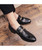 Men's black croc skin metal buckle slip on dress shoe 03