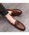 Men's brown check pattern bow tie leather slip on dress shoe 02