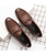 Men's brown check pattern bow tie leather slip on dress shoe 10