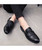 Men's black sewed tassel on vamp leather slip on dress shoe 06