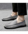 Men's grey crocodile pattern leather slip on shoe loafer 06