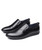 Men's black fold style leather slip on dress shoe in plain 05