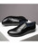 Men's black fold style leather slip on dress shoe in plain 08