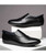 Men's black fold style leather slip on dress shoe in plain 09