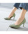 Green slip on high heel dress shoe side cut out 04