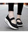 Women's black weave pattern low cut rocker bottom shoe sneaker 05