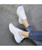 Women's white blue stripe flyknit pattern lace up shoe sneaker 04