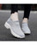Women's grey stripe slip on double rocker bottom sneaker 10