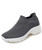 Women's dark grey stripe slip on double rocker bottom sneaker 01