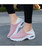 Women's pink stripe texture slip on double rocker bottom sneaker 05