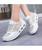 Women's white floral lace design rocker bottom shoe sneaker 09