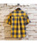 Men's yellow check short sleeve button shirt with label design 02