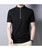 Men's black zip placket plain short sleeve t-shirt 04