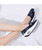 Women's navy mixed draw pattern slip on rocker bottom sneaker 07