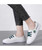 Women's white green floral pattern print lace up shoe sneaker 03