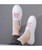 Women's white pink floral pattern print lace up shoe sneaker 04