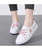 Women's white pink floral pattern print lace up shoe sneaker 08