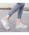 Women's grey white pattern vamp mix color lace up shoe sneaker 03