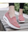 Women's pink flyknit texture pattern slip on rocker bottom sneaker 07