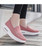 Women's pink flyknit texture pattern slip on rocker bottom sneaker 08