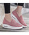 Women's pink flyknit texture pattern slip on rocker bottom sneaker 04