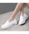 Women's white flyknit texture pattern slip on rocker bottom sneaker 07