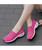 Women's light red stripe slip on double rocker bottom sneaker 06