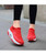 Women's red flyknit stripe sock like slip on rocker bottom sneaker 02