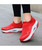 Women's red flyknit stripe sock like slip on rocker bottom sneaker 05