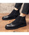 Men's black retro brogue slip on dress shoe boot 05