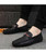 Men's black metal buckle stripe panel slip on shoe loafer 06