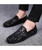 Men's black ornament & floral pattern slip on shoe loafer 07