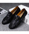 Men's black letter ornament floral pattern slip on shoe loafer 11