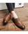 Men's brown check pattern leather oxford dress shoe 04