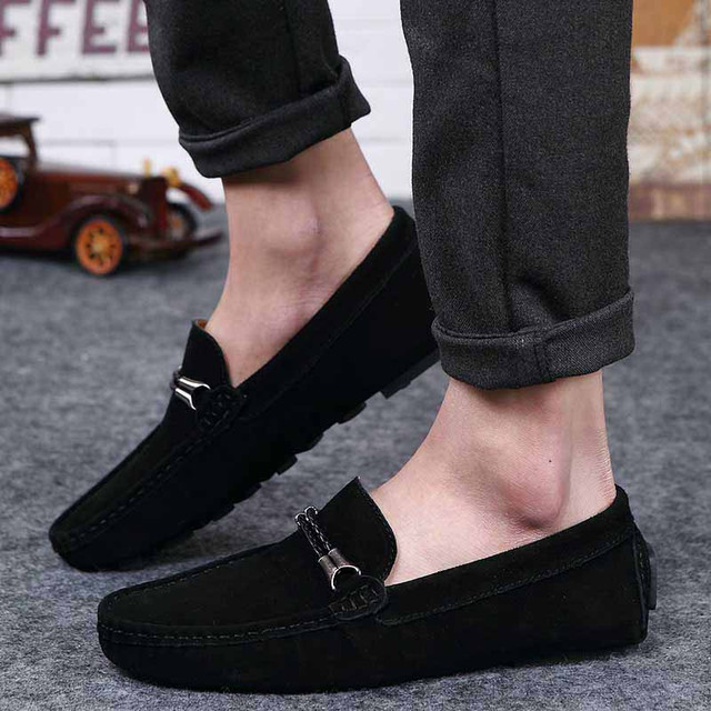 Black twin rope leather slip on shoe loafer | Mens shoes online 1232MS