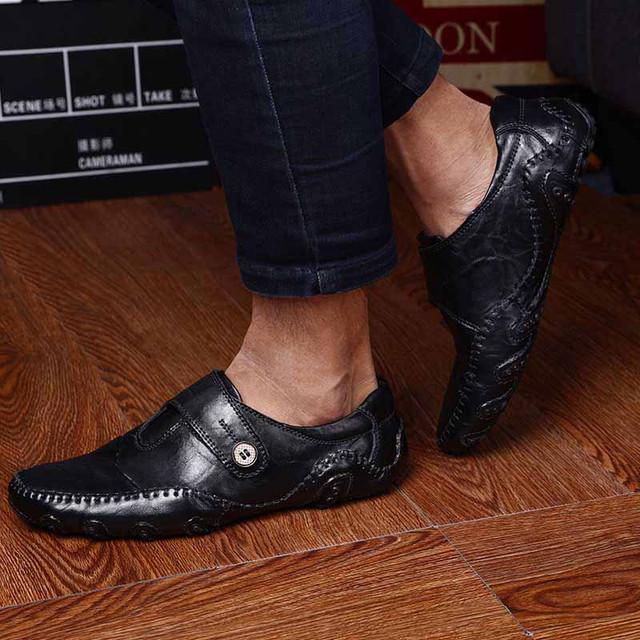 Black classic casual leather slip on shoe loafer | Mens slip ons online ...
