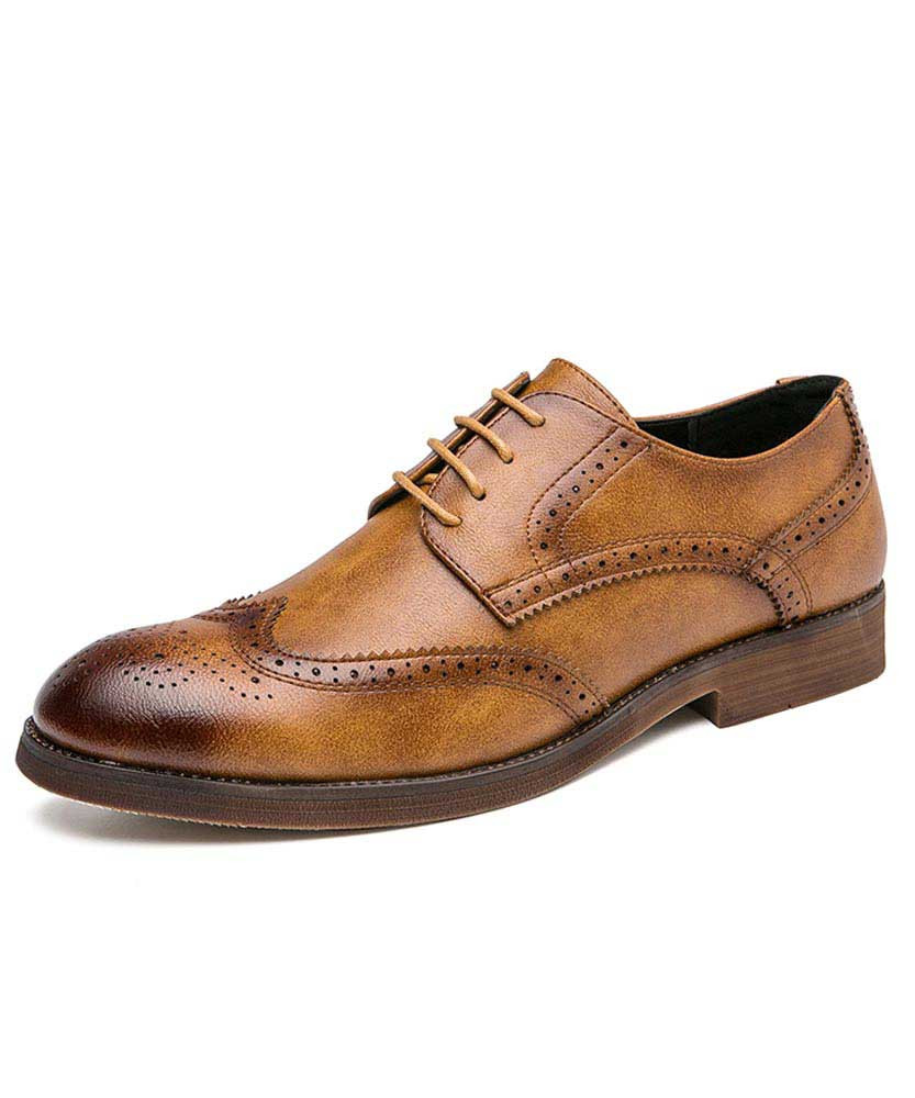 Men's brown retro brogue leather derby dress shoe 01