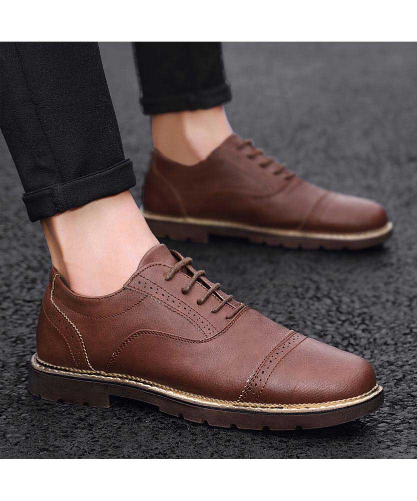 Brown brogue oxford dress shoe round toe | Mens dress shoes online 2078MS