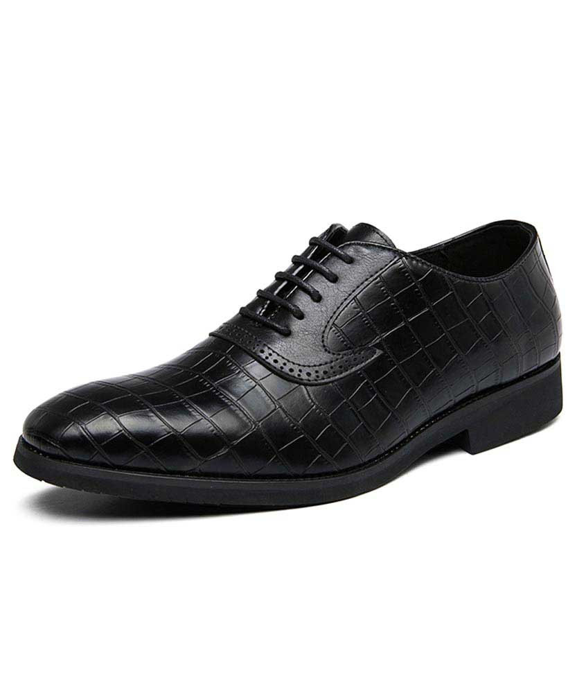 Men's black brogue croc skin pattern oxford dress shoe 01