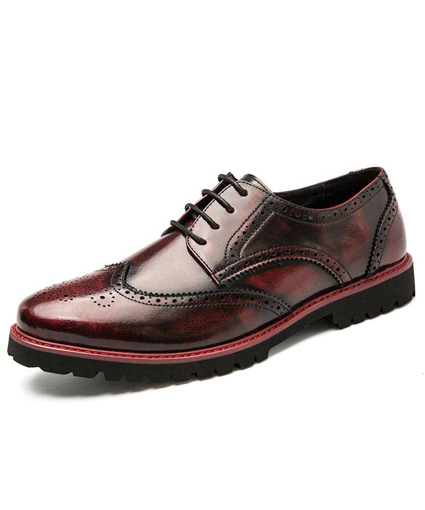 Men's red retro brogue derby dress shoe 01
