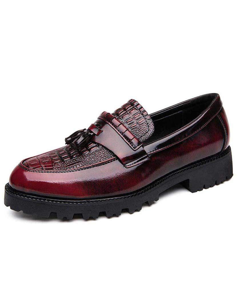 Men's red tassel croc skin pattern penny slip on dress shoe 01