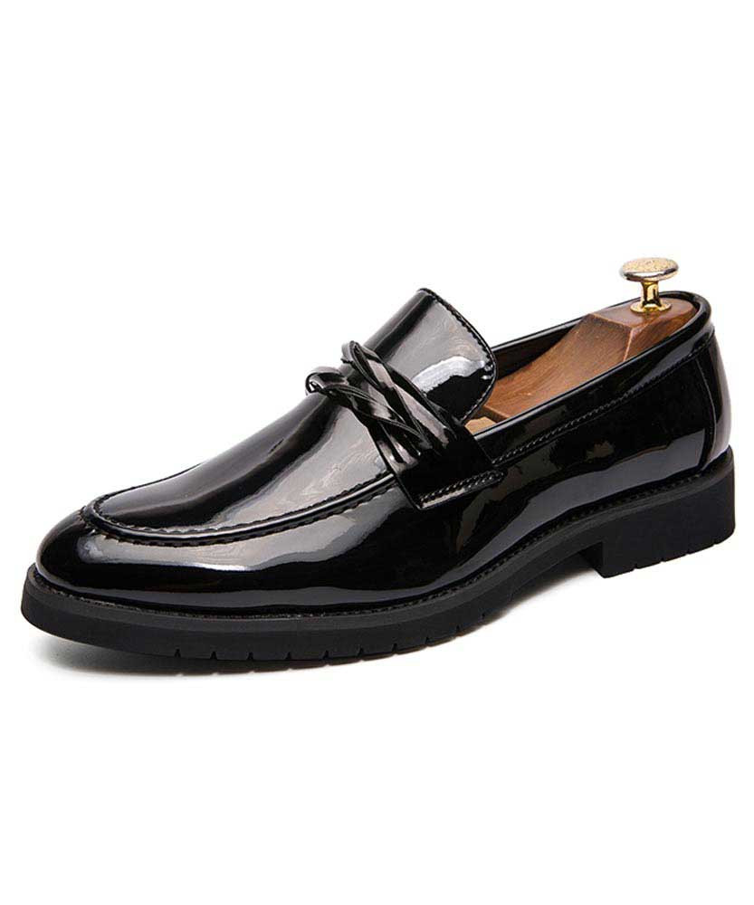 Men's black patent twist panel slip on dress shoe 01