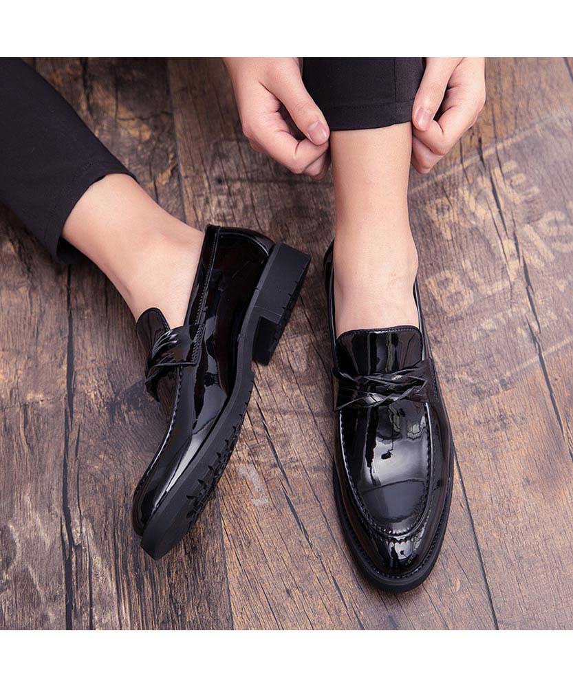 Black patent twist panel slip on dress shoe | Mens dress shoes online ...