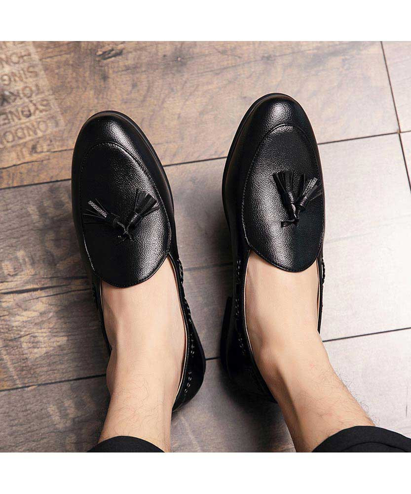 Black twist detail slip on dress shoe with tassel | Mens dress shoes ...