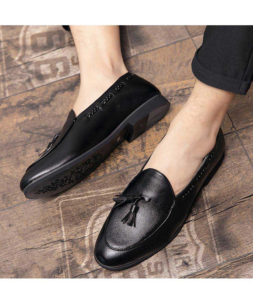 Black twist detail slip on dress shoe with tassel | Mens dress shoes ...